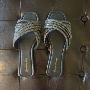 Women's Black rhinestone slide sandals size 10 EUC